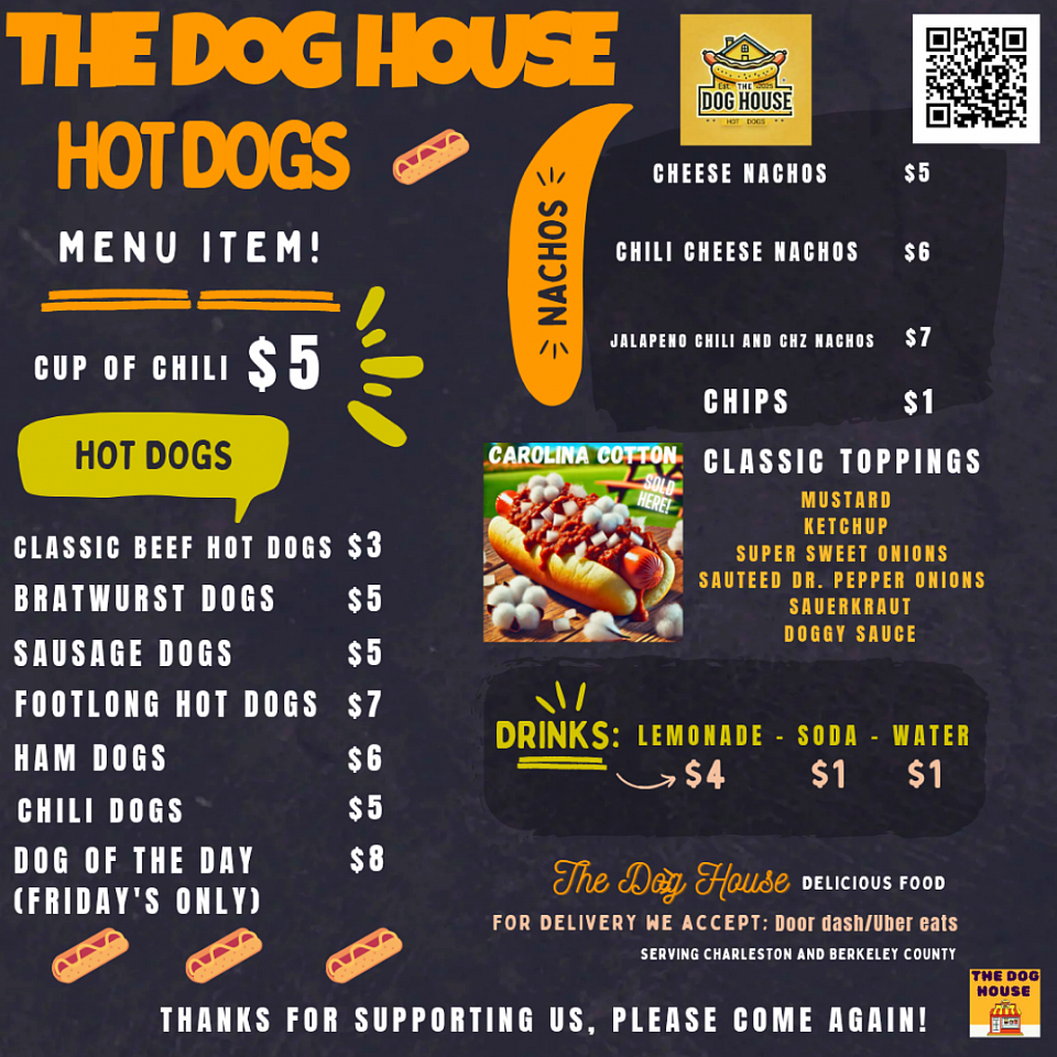 The Dog House Menu (scroll down to the bottom to order food)