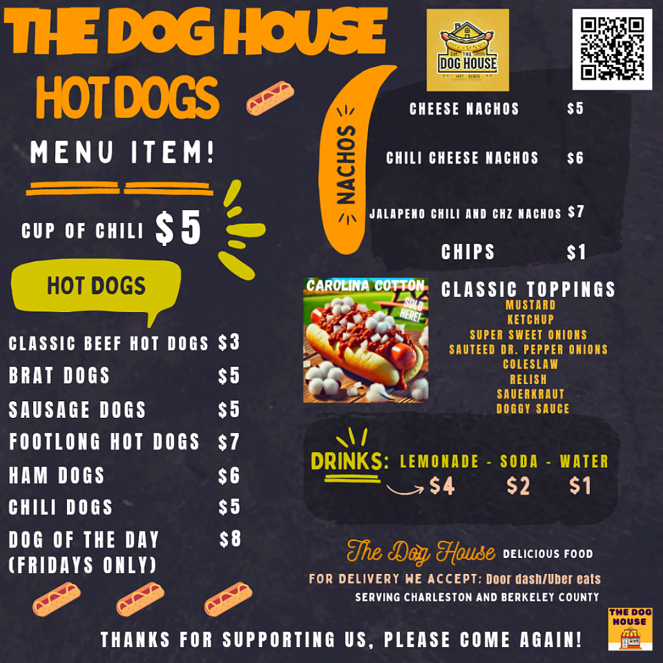The Dog House Menu (scroll down to the bottom to order food)