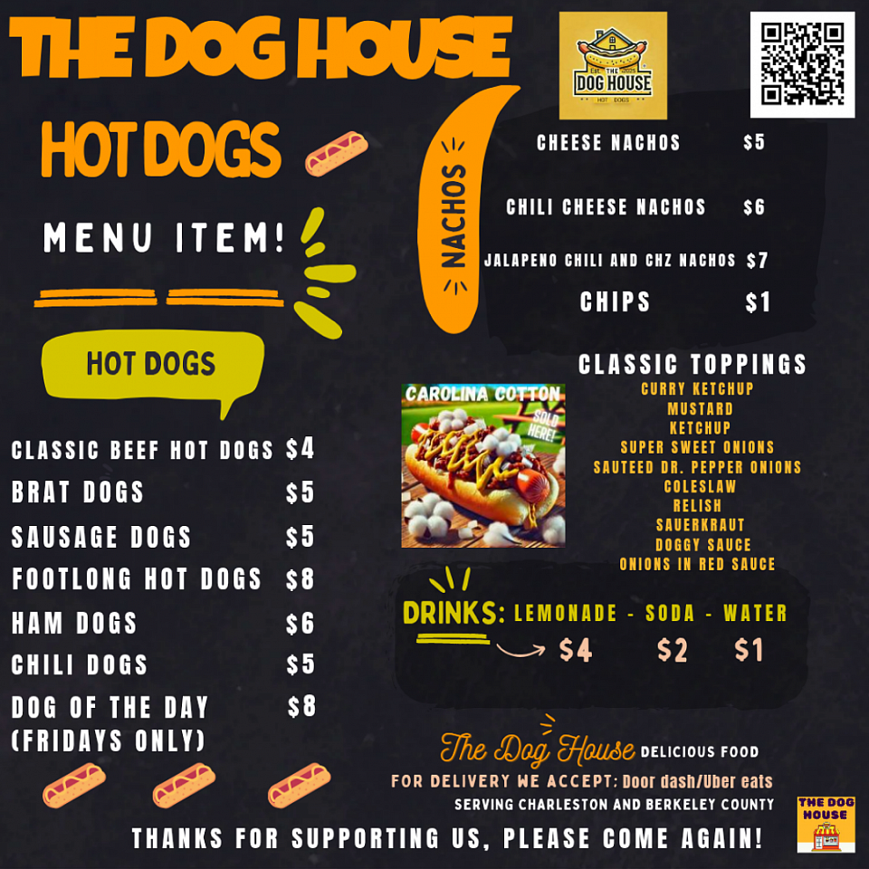 The Dog House Menu (scroll down to the bottom to order food)