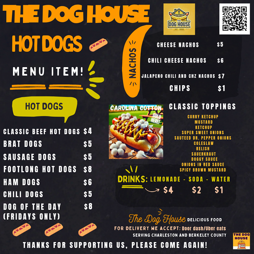 The Dog House Menu (scroll down to the bottom to order food)