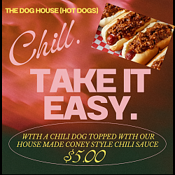 Our chili dog is a must-have. A all beef hot dog topped with our housemade Coney style chili.